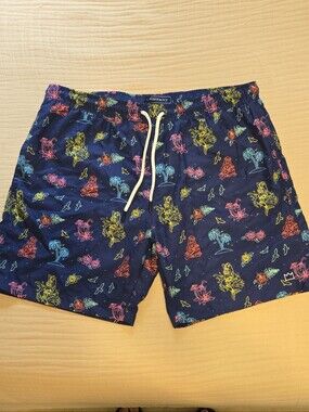 Men's Crown & Ivy Navy Swim Trunks with Neon Tropical Motif
